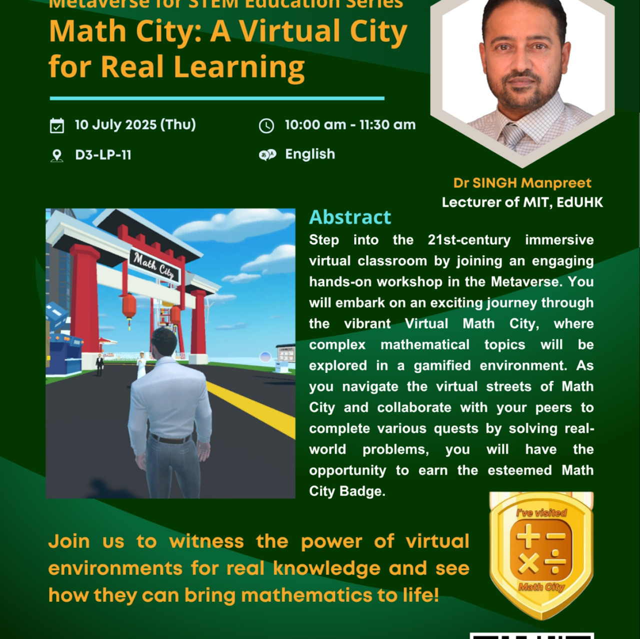 Math City: A Virtual City for Real Learning poster