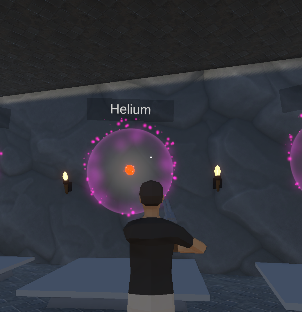 Guided exploration area with helium atom model