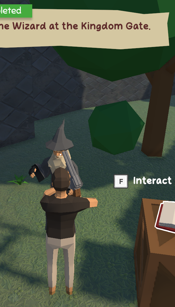 Completed task prompt after meeting the wizard at the kingdom gate